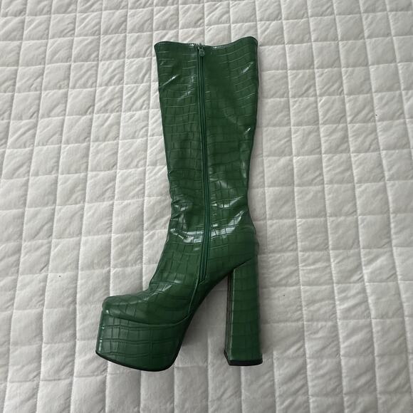 JINGPIN Womens Platform Boots 36 Green Faux Crocodile High Block Heel US 6 Glam - Picture 6 of 16